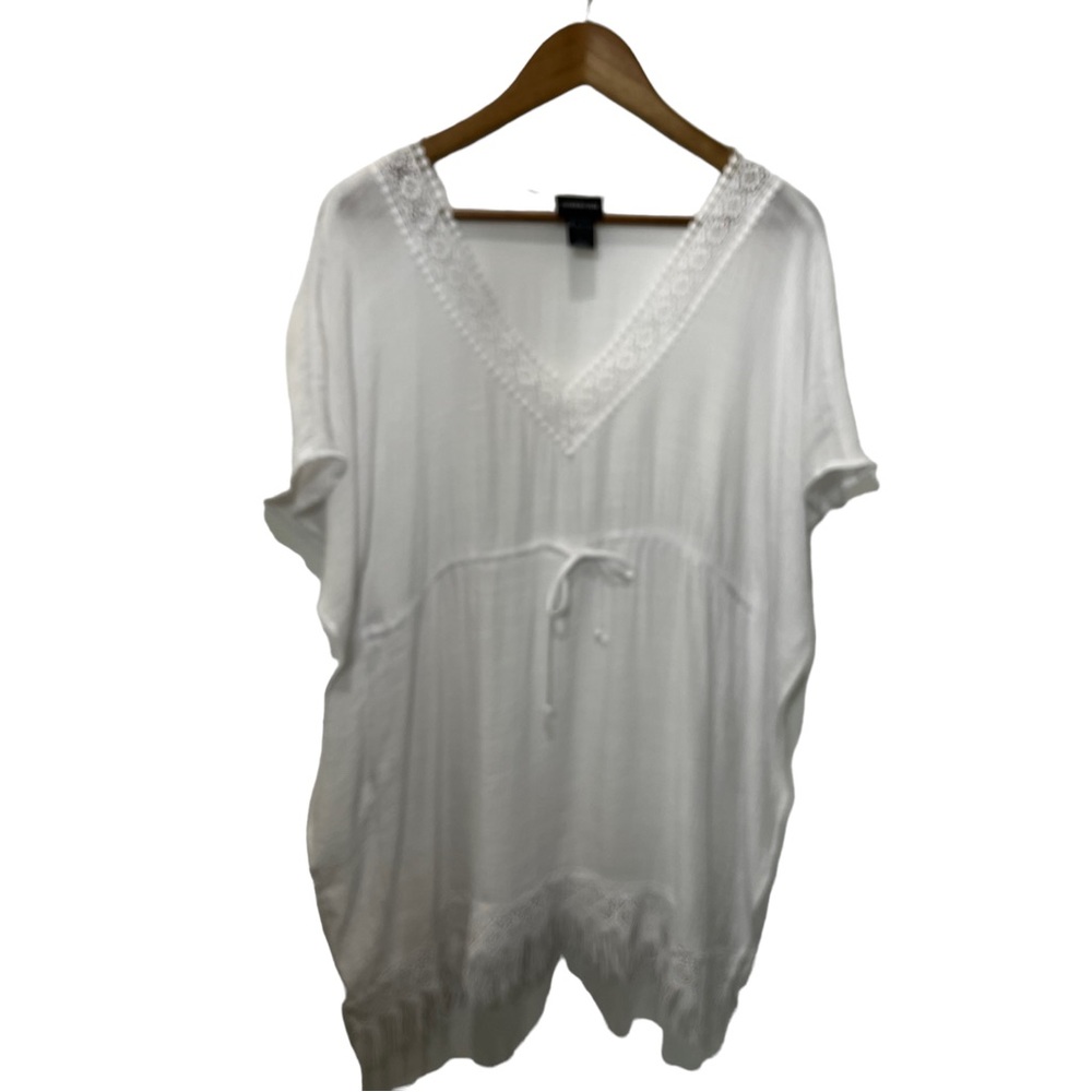 COVER 2 COVER CRISP WHITE BATHING SUIT COVER UP WITH FRINGE HEM SIZE XS